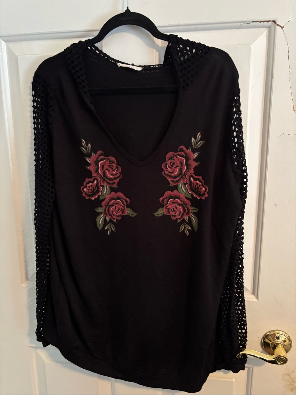 Entro Black Netted Hoodie w/Rose Print